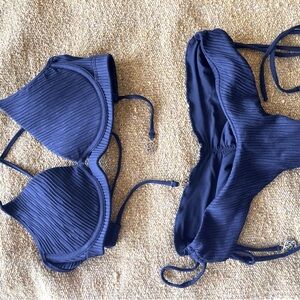 Luli Fama Black Ribbed Bikini Set, Small Top and Medium Bottom